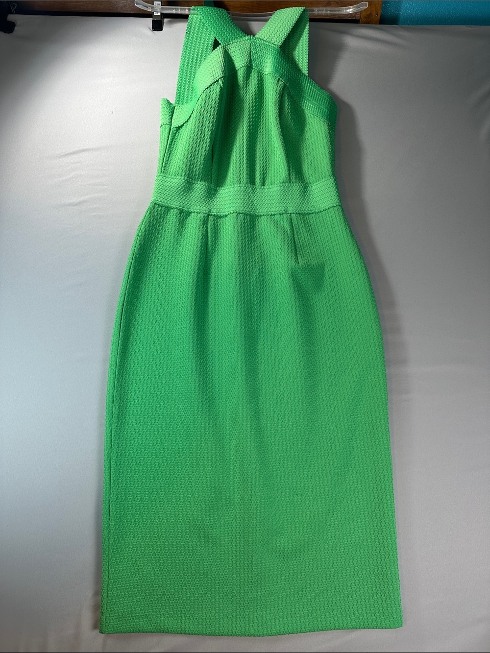 New York & Company Dress Medium Bright Green Textured Midi Sheath Y2K Whimsical